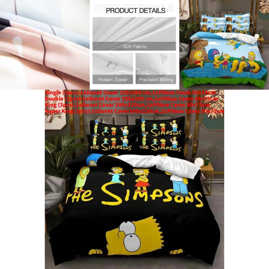 Мультяшный постельный комплект The Simpsons с реактивной печатью для современного домашнего декора