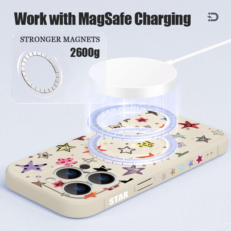 Магнитный чехол для Magsafe для iPhone 17 Pro Max, цветной, с принтом звезд и полос, из мягкого силикона, задняя крышка для телефона для iPhone 16 15 14 13 Pro Max 16e 17e