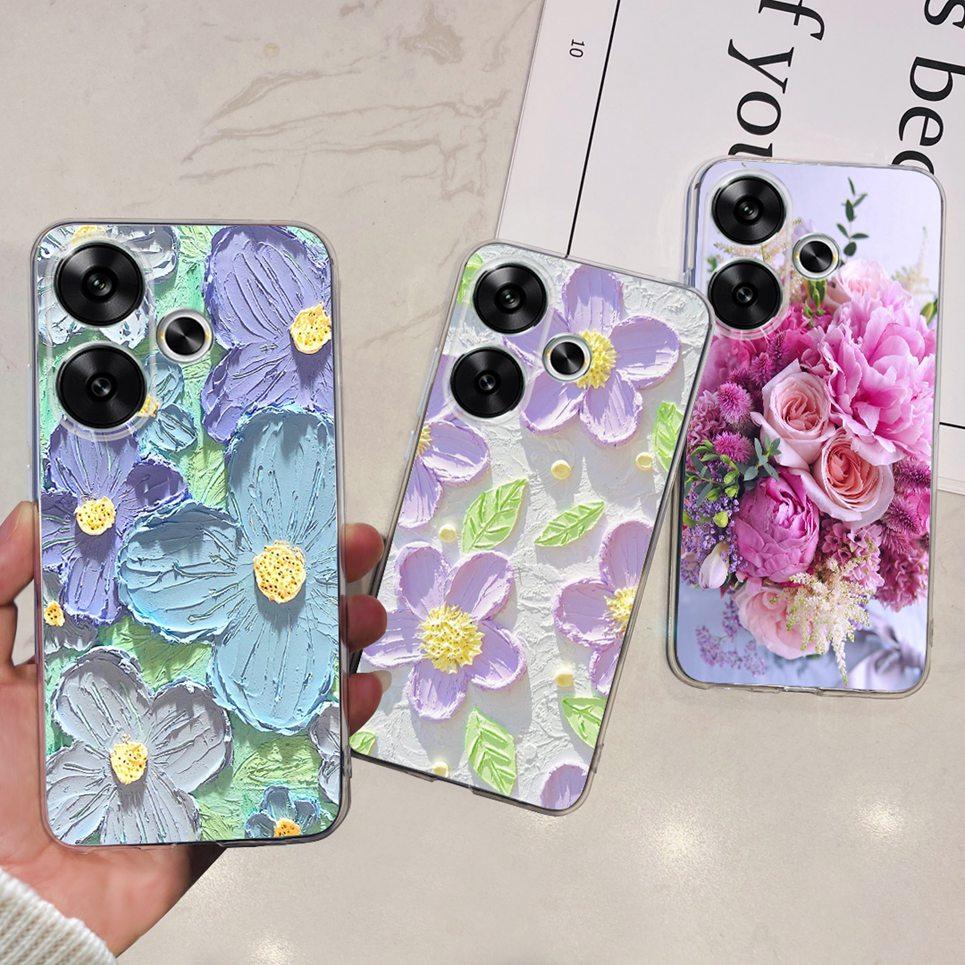 Flower Butterfly Women Fashion Back Cover For Xiaomi Redmi Turbo 3 Phone Funda Transparent Soft TPU Silicone Coque For Poco F6