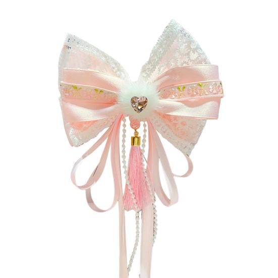 Китайская новогодняя заколка для волос с кружевными стразами, заколка для волос в стиле банта с кисточками, праздничный аксессуар для волос