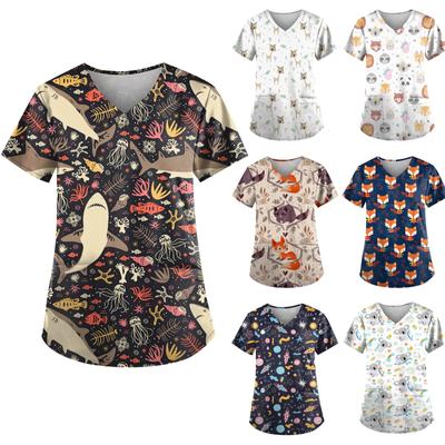 Женский топ с карманами и карманами с короткими рукавами и V-образным вырезом