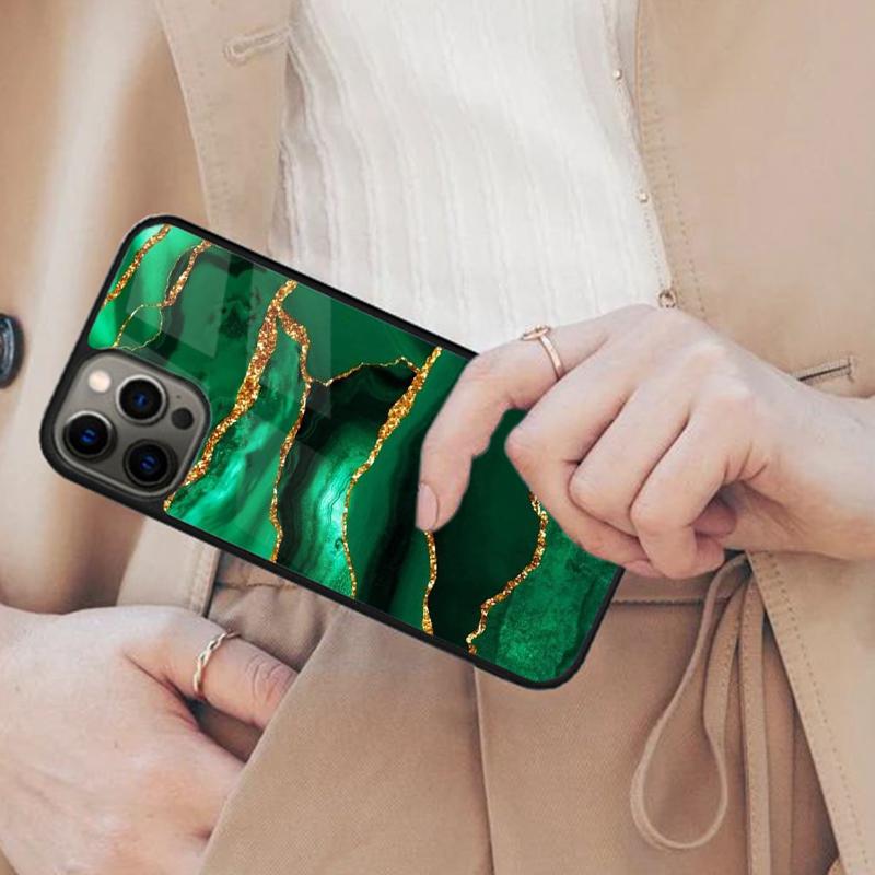 Золотой Индиго Искусственный Малахит Магнитный Чехол для Телефона ДЛЯ APPLE iPhone 17 Air 16 14 13 12 Pro Max 15 Plus Беспроводная Зарядка MagSafe Чехол