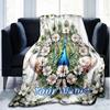 1PC Custom Name Peacock Floral Elegance flannel blanket versatile,all-season throw suitable for the living room,bedroom,camping,travel,and gift