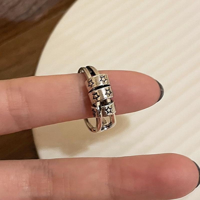 Vintage Heart Pentagram Open Ring for Women Sweet Cool Old Made Hollow Love Star Personality Finger Accessories Fashion Jewelry