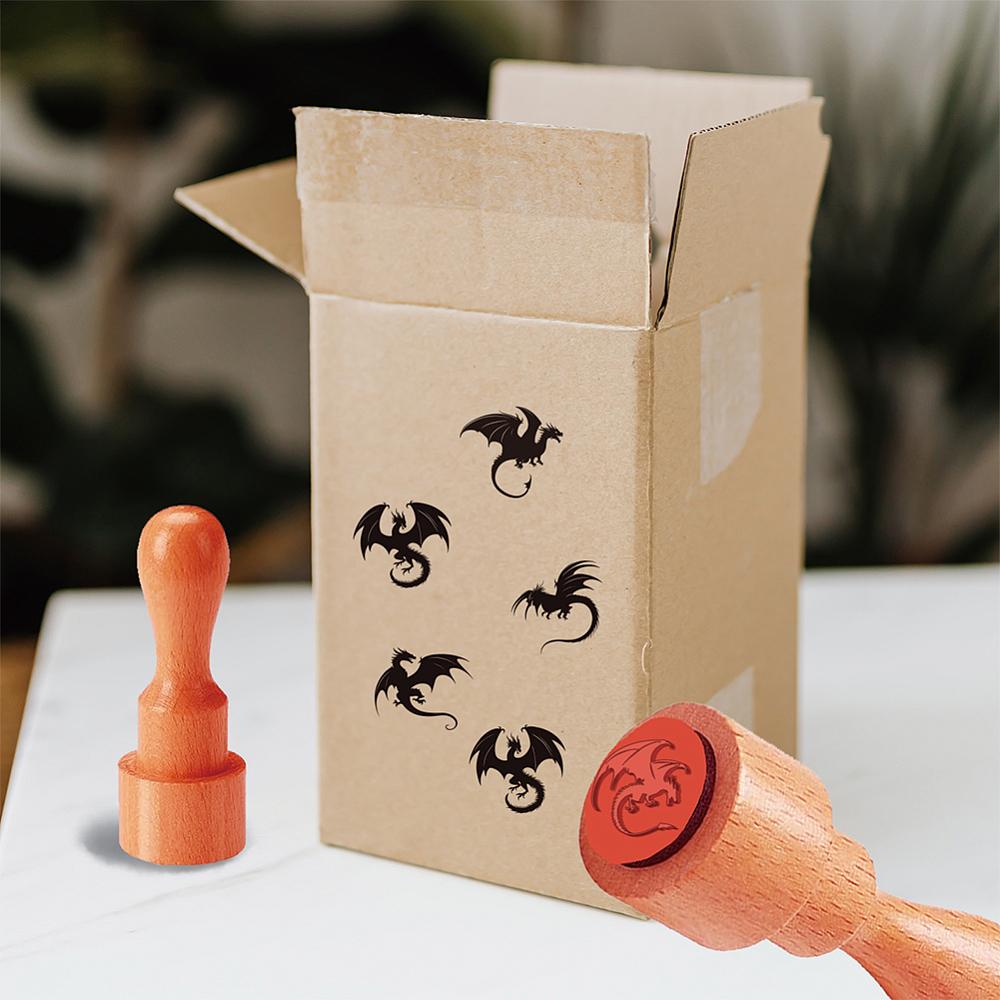 5Pcs 5 Styles Plastic Rubber Stamps with Wood Handles DIY Egg Drawing Stamps Dragon 55x20mm Pattern: 18mm 1pc/style