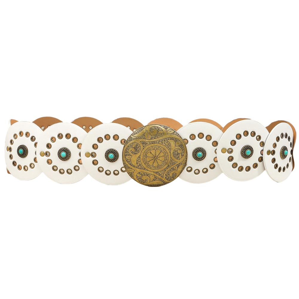 Exaggerated Wide Boho Disc Belt Rivet Carved Buckle Waist Belt Woman Vintage Belt  Dress Decoration