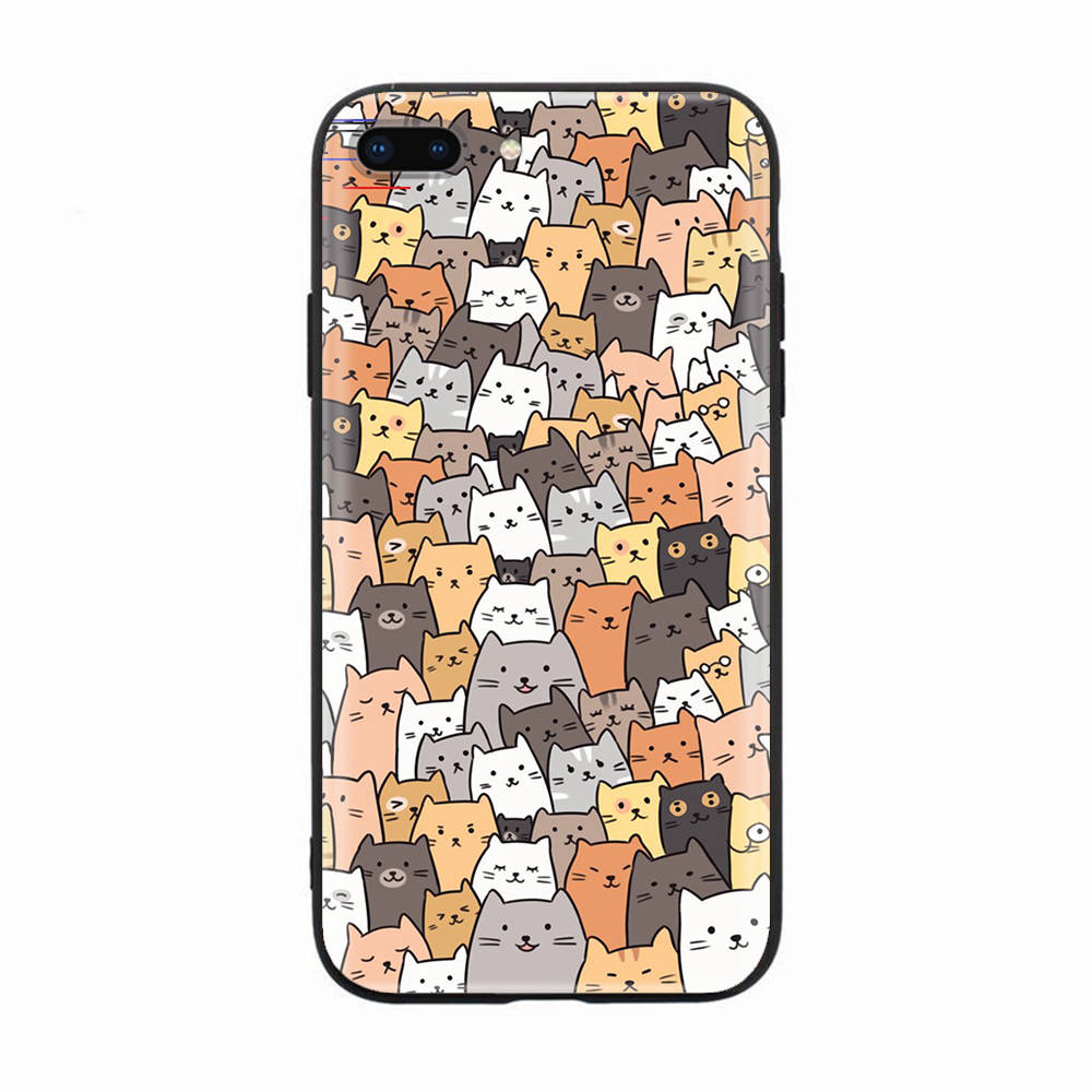 Black Case for Xiaomi Redmi 13C Note 9 iPhone XR 7 8 14 15 11 12 13 X XS Pro Max Samsung A25 S23 S24 FE Ultra Plus Cute Cats