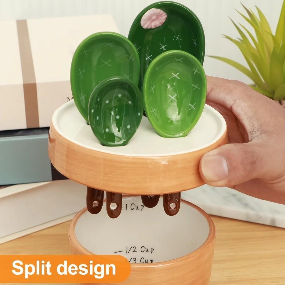 Ceramic Measuring Spoons Set Cactus Shape Cactus Ornament Baking Spoons Powder Scoop