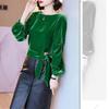 Lantern Sleeve Female Blouse Gold Velvet Dress Female Design Autumn And Winter Blouse Solid Long Sleeve O Neck Blouse Clothing