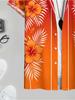 Men'S Casual Shirt, Gradient Red to Orange, Yellow Hibiscus And White Leaf Patterns, Short-Sleeved Button- Hawaiian Style, Polyester Material,