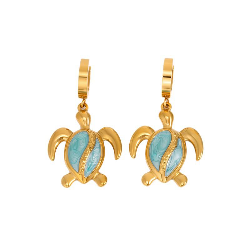 Эмалированные серьги-подвески в морском стиле с морской черепахой - Женские из нержавеющей стали, роскошные