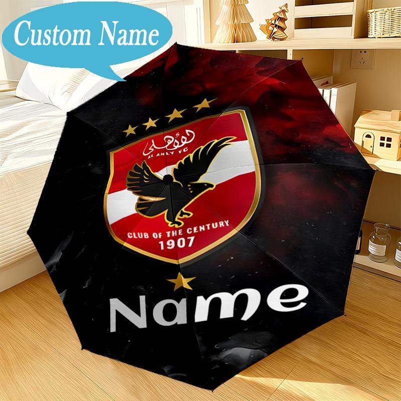 Custom Name Umbrella Al-Ahly Club Crest Umbrella 8-Frame for Travel, Camping, Casual Lightweight Portable, Essential for Family Gifts