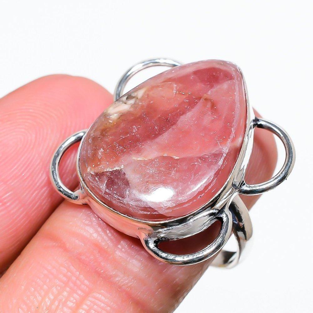 Natural Rhodochrosite Gemstone Handmade 925 Sterling Silver Ring Size 8 J7q27