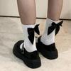 Lolita Black Bow Socks for Women: Korean Style Spring/Summer Sweet Mid-Calf Socks, Perfect with Small Leather Shoes and Princess Outfits.