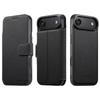 Кожаный чехол-книжка для iPhone 17 Pro Max со слотом для карт и магнитной беспроводной зарядной подставкой