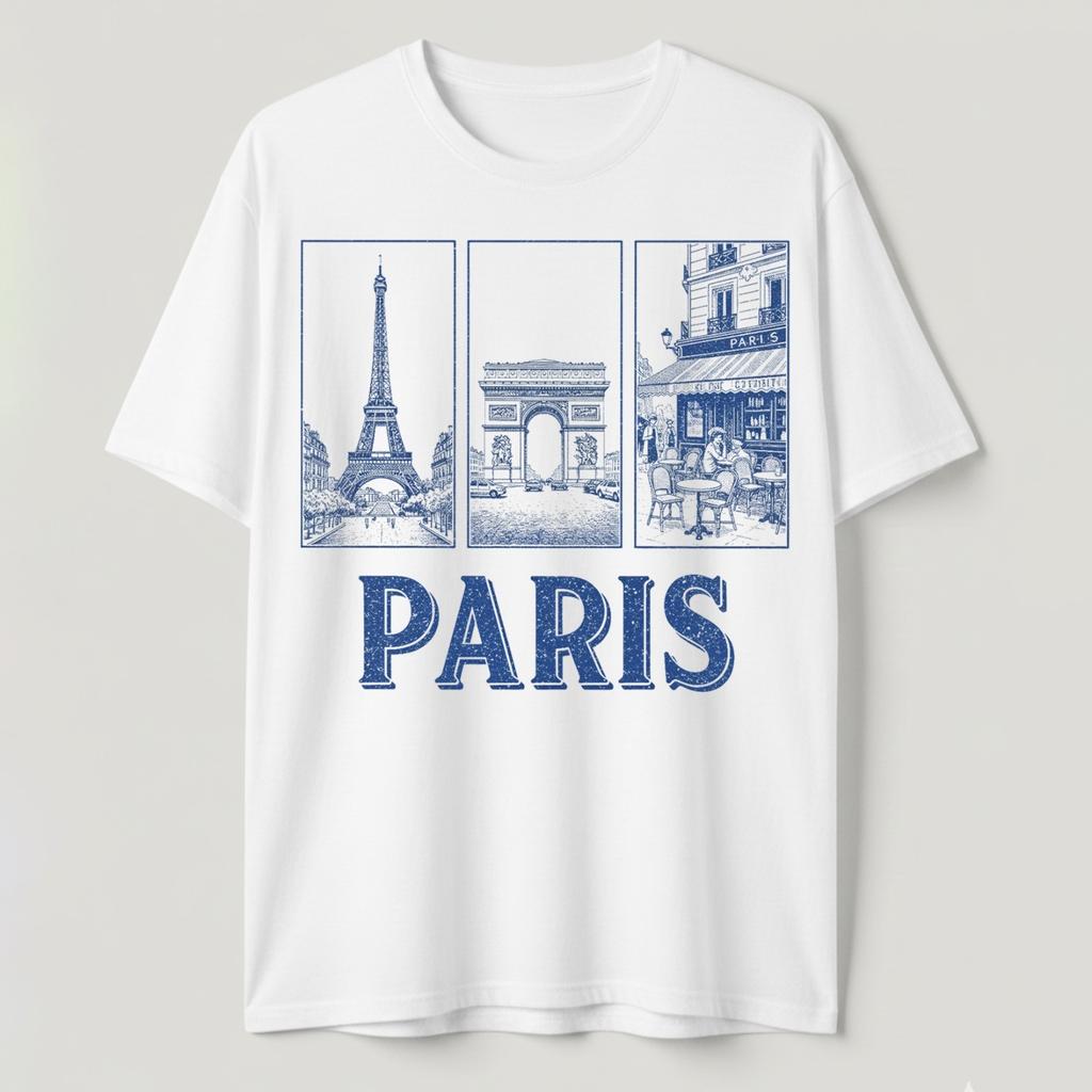 Vintage Paris France T-Shirt Eiffel Tower Arc de Triomphe Travel Souvenir Tee