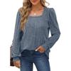 Autumn Women's Blouse Pit Stripes Square Neck Fashion Casual Long Sleeve Tops