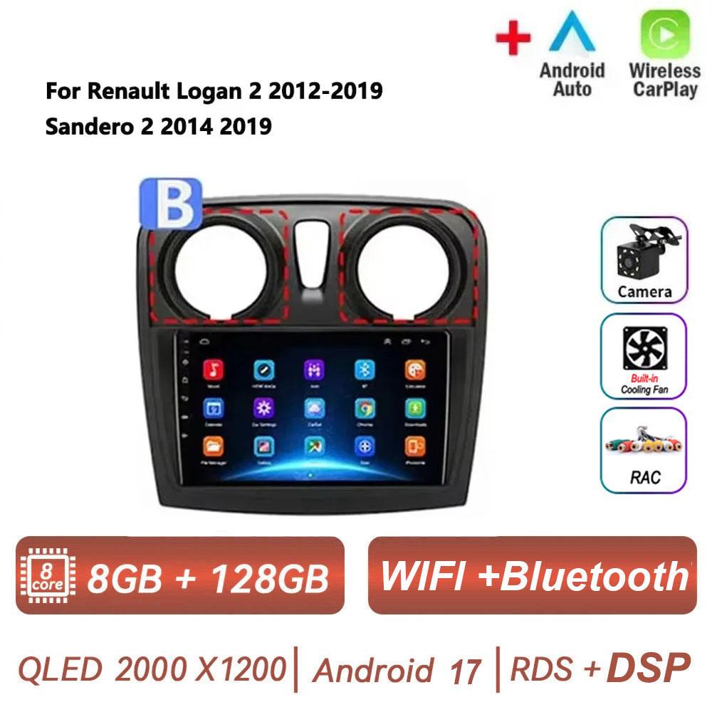 Android 17 pour Renault Logan 2 2012 - 2022 Sandero 2 2013 - 2022 GPS 4G Autoradio Navigation Lecteur multimédia vidéo Stéréo BT