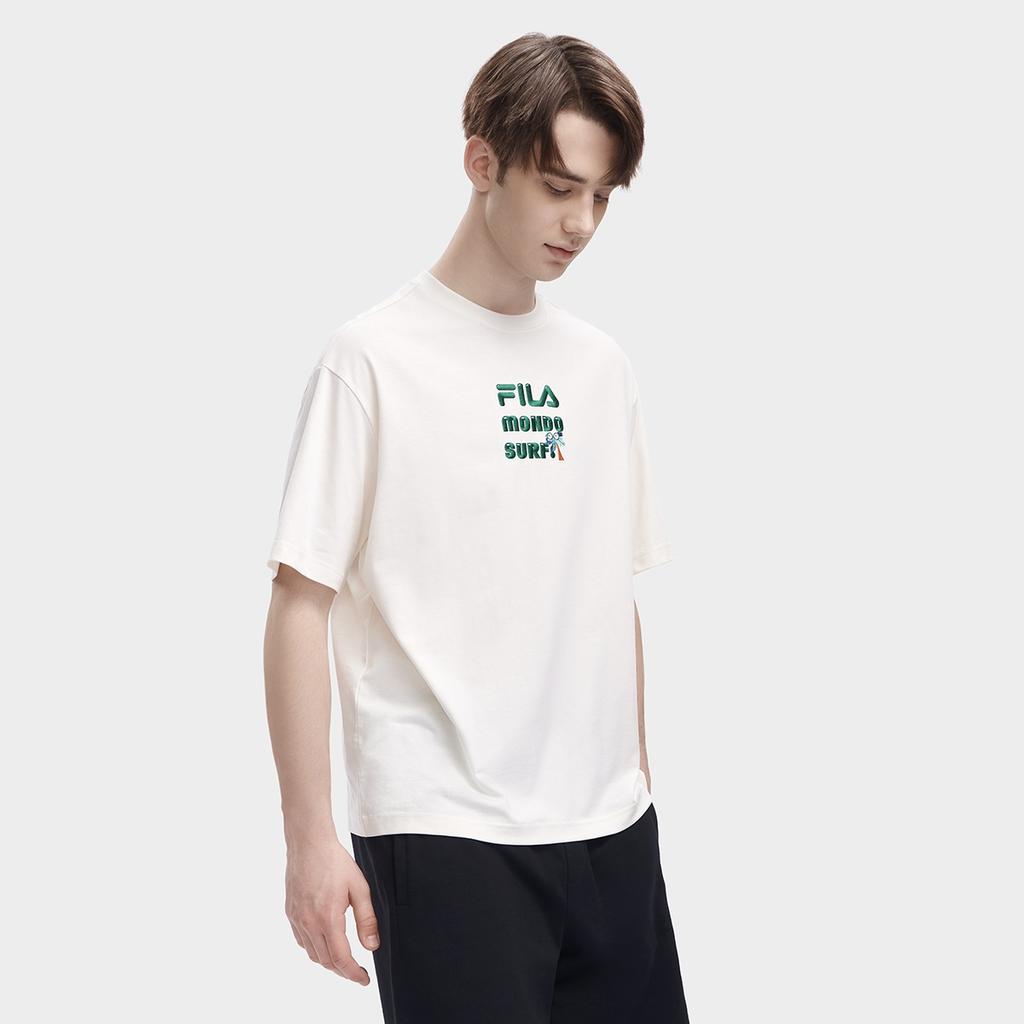 FILA T Shirts Men's Ecru Crew Neck Moderate F11M329115FIV