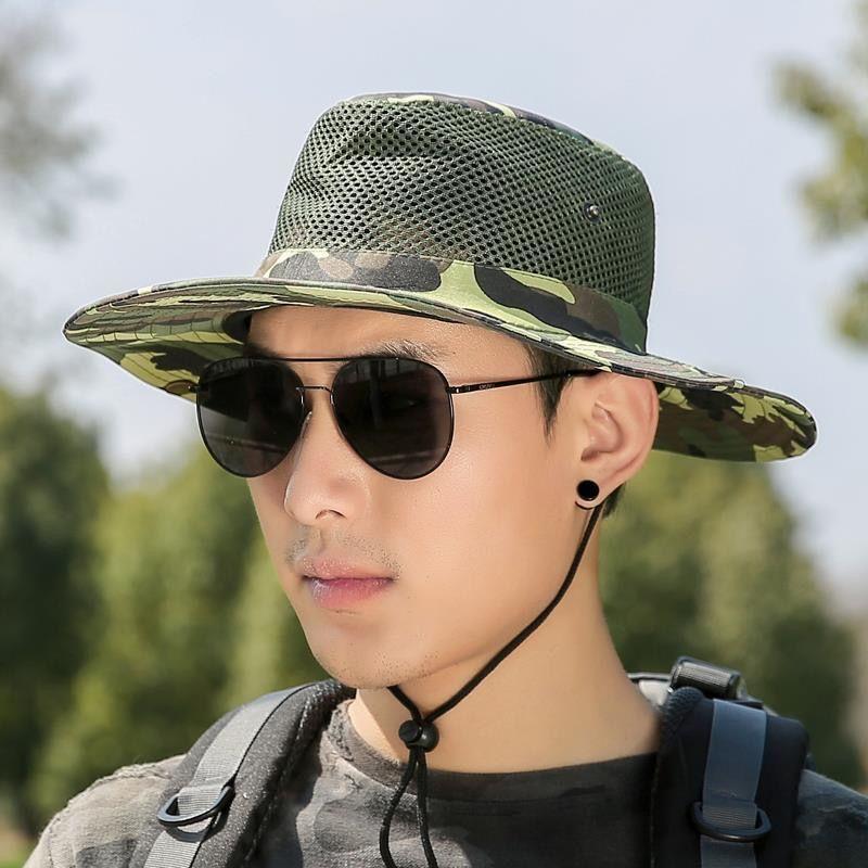 Outdoor sun protection hat men's big eaves camouflage sun hat mountaineering tourism breathable bucket hat UV protection scenic spot stall