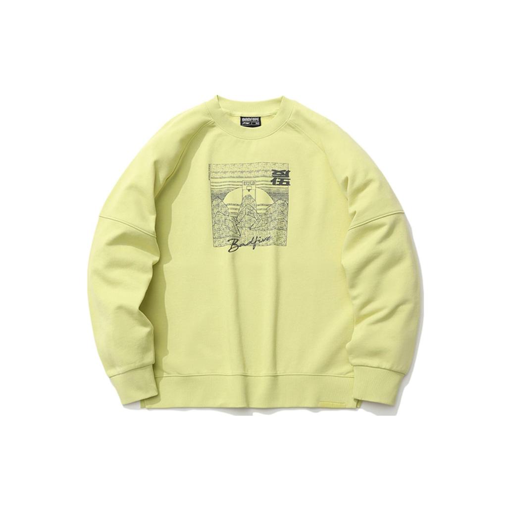 Li Ning Badfive Basketball Series Sports Print Round Neck Pullover Sweatshirt Women sweatshirt Glazed-Green AWDR056-1