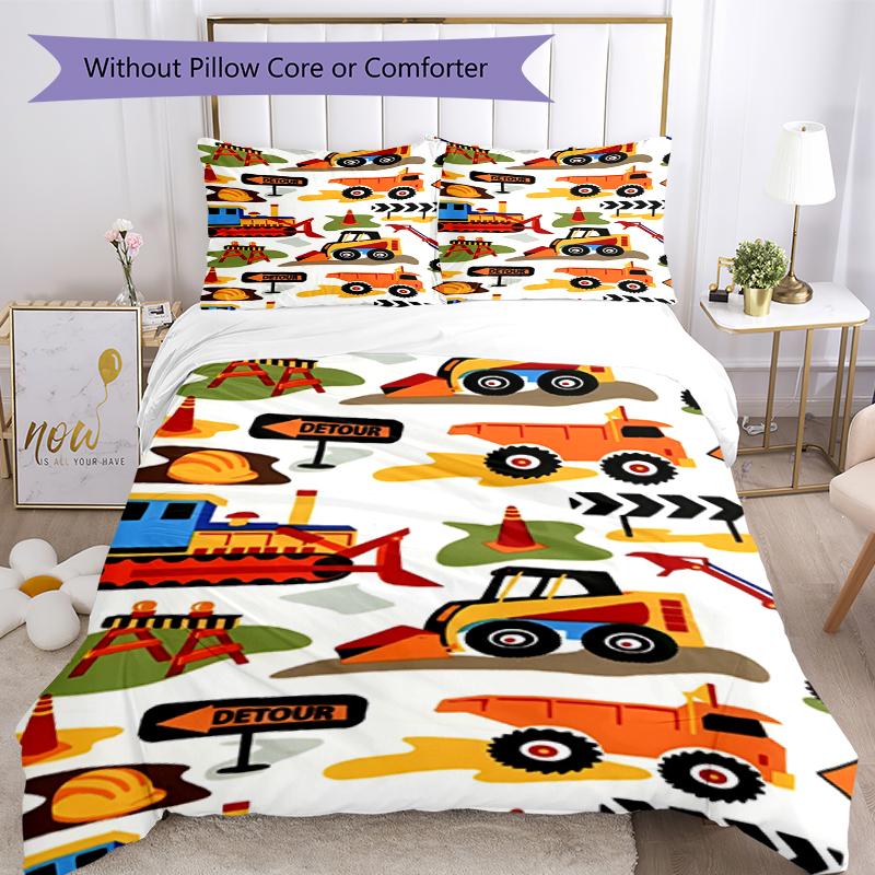 3pcs excavator Bedding Set Duvet Cover Closure Includes 1 Duvet Cover & 2 Pillowcases, Soft and Comfortable for All Seasons.