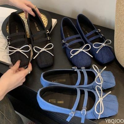 Модные весенние женские элегантные легкие дышащие туфли на мягкой подошве однотонные с квадратным носком женские балетки модные туфли с бантом-бабочкой