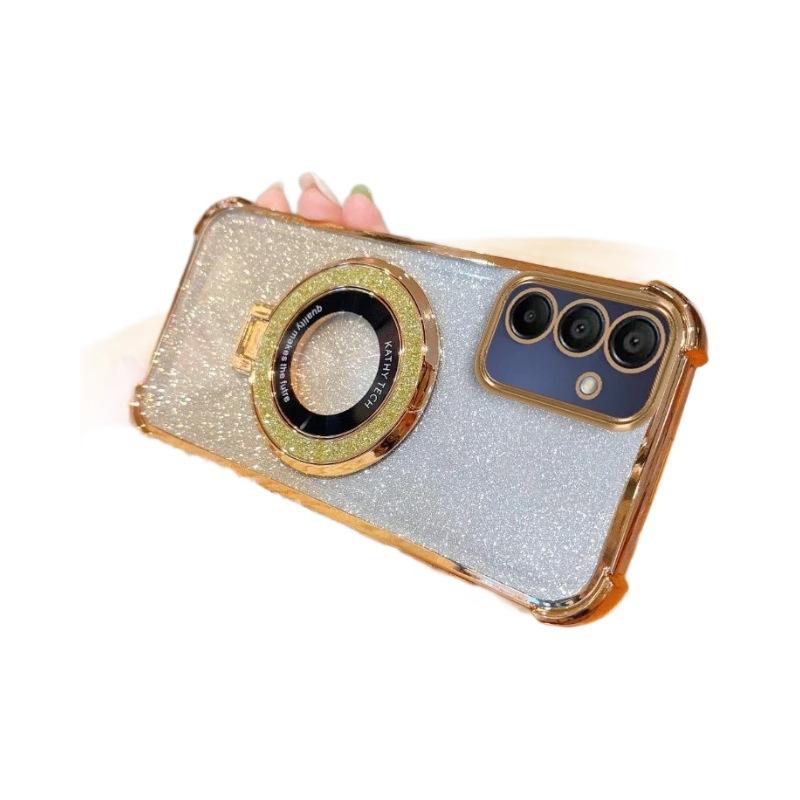 Suitable for Samsung S25Edge Mobile Phone Case Electroplated Magnetic Bracket S24Ultra Anti Fall Cover A55 Gradient Powder Soft