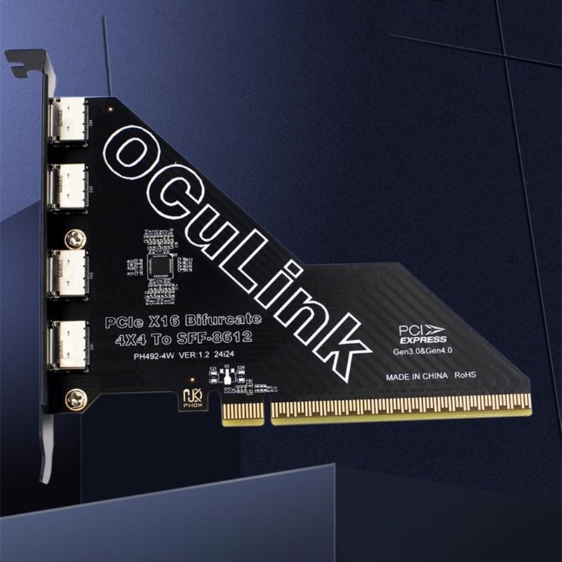 PCIe 4.0 X16 Splitter Card 4 Port PCIE X4X4X4X4 to OCulink SFF 8612 Expansion Adapter Enhances Gaming and Video Editing