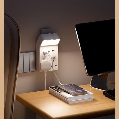 Универсальный переходник-розетка для ночника, 1 Type C и 2 USB-A, светодиодный, теплый белый, вставляемый в розетку, ночник, 3 уровня яркости, регулируемый