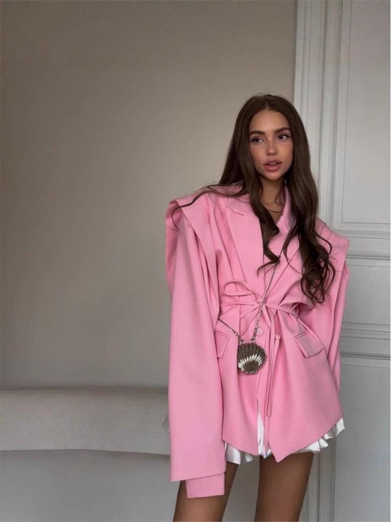 Женский блейзер 2025 года в корейском стиле с поясом и подплечниками для весны/осени