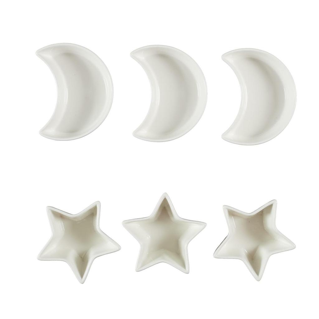 Set Of 6 Star/Moon White Ceramic Serving Dishes