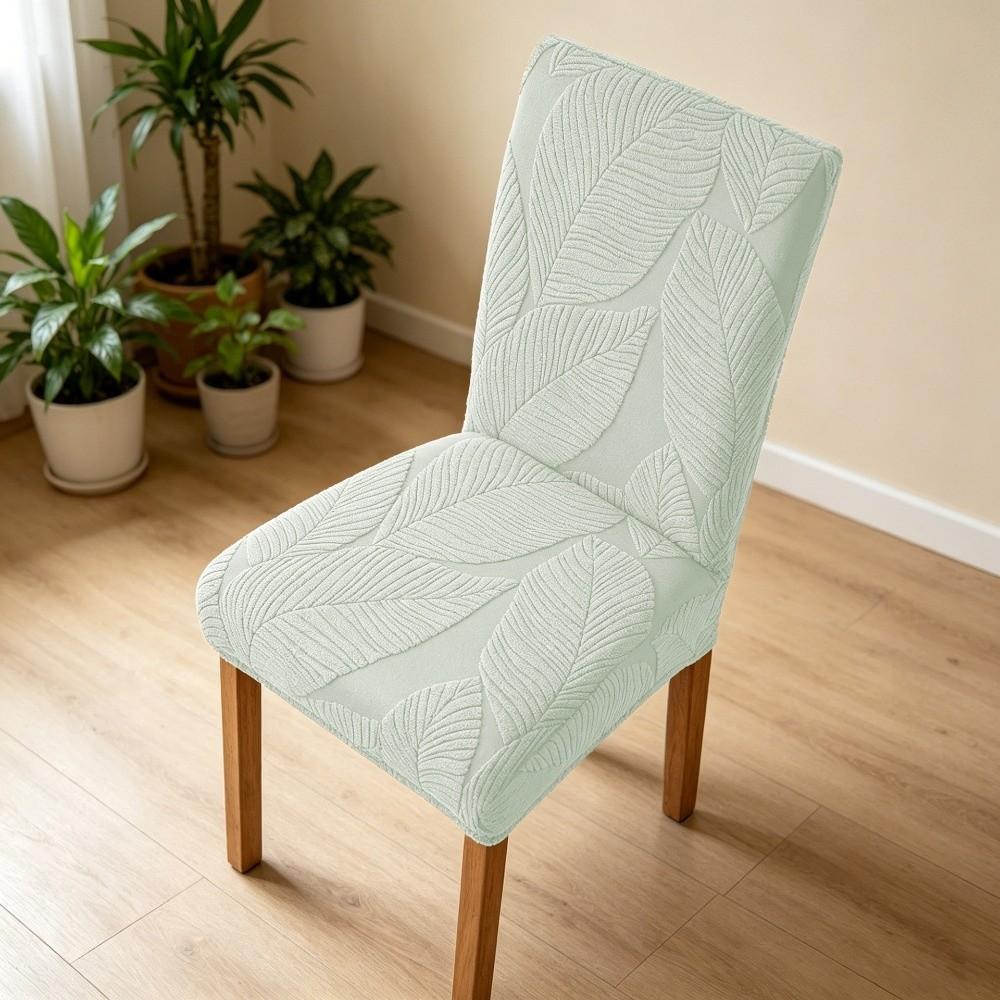 Full Cover Stretch Dining Chair Cover Woven Scratch Proof Jacquard Chair Cover Stain Resistant 3D Leaf Fabric Chair Slipcover