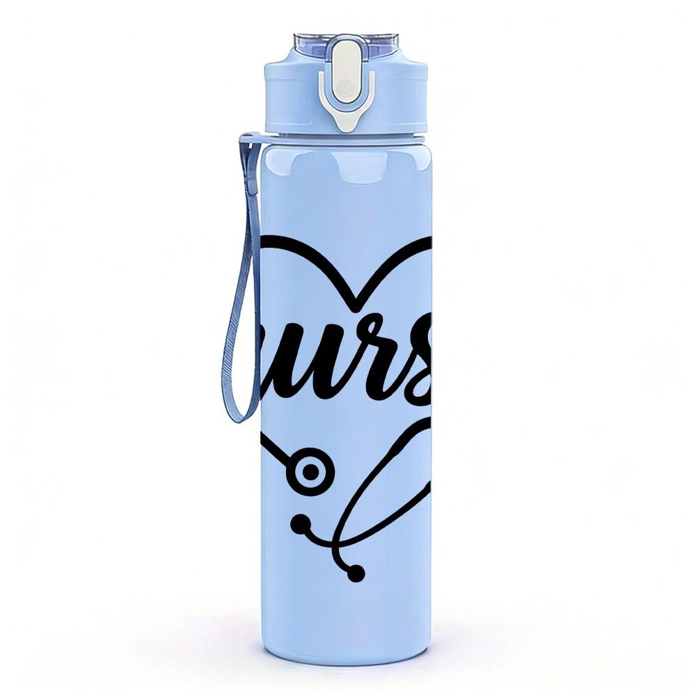 1PC Nurse Heart Line Art Print 750ml Color Plastic Sports Water Bottle Leakproof Flip Straw Lid Suitable for Sports Office Home Use