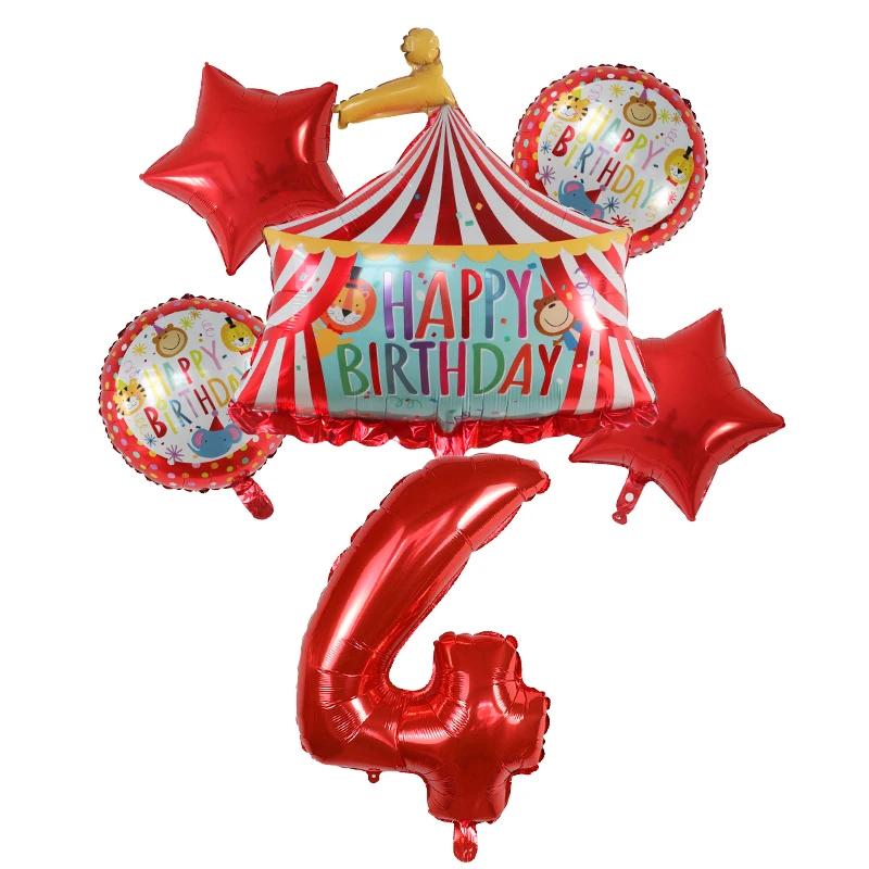 32inch Foil Number with Red Circus Birthday Tent Balloons Air Globos Animal Theme Party Children's Birthday Decorations Kids Toy