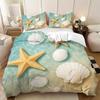 3pcs Starfish Shells Pattern Printed Bedding Set 1 Quilt Cover+2 Pillowcases Suitable for  King Couple or Single Size Bed