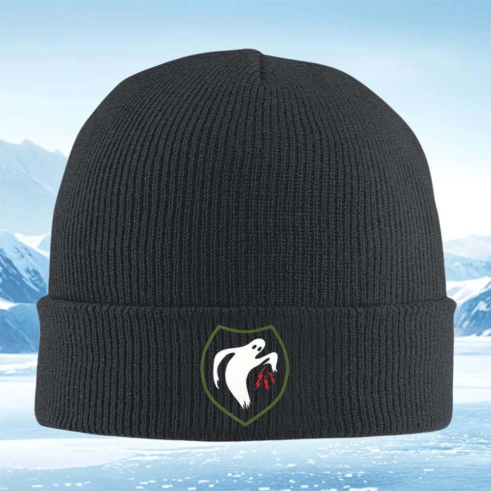 2026 White ghost with red lightning black shield Men Women Unisex Knitted Hat Beanie Pullover Cap Winter Thermal Warm Christmas