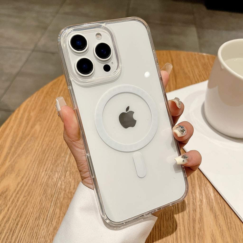 Applicable to IP16Promax button magnetic mobile phone case transparent wireless charging hole anti-drop protective cover