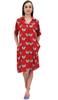 Print Red Women Short Sleeve Front Opening Sleepshirt Nightwear - 14