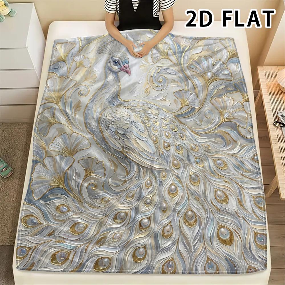 1Pc Peacock Print Flannel Blanket,High quality Comfortable for All Seasons,Home Decor,Warmth and Comfort,Perfect for Christmas Gifts