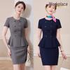 Серый женский профессиональный летний рабочий костюм из двух предметов с коротким рукавом высокого класса