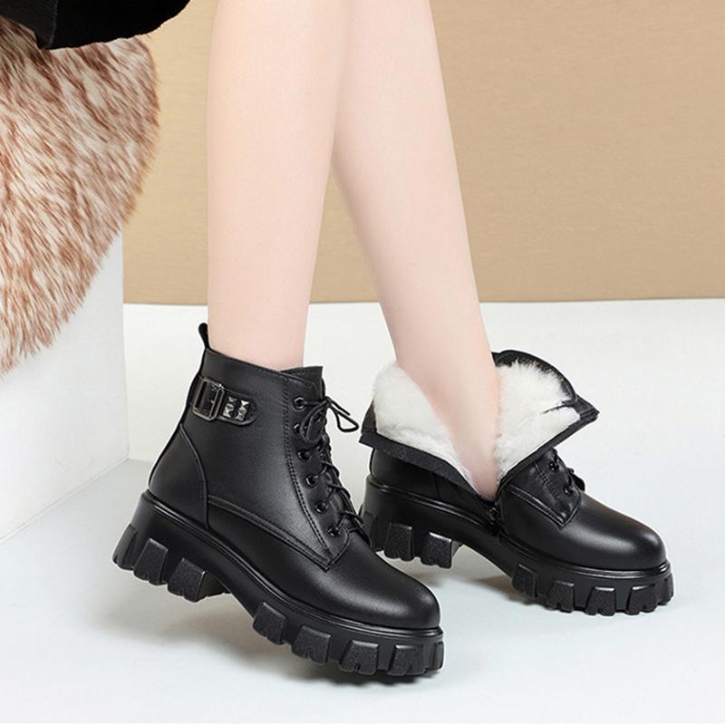Женские зимние ботинки из натуральной кожи, модные теплые ботинки Marton из натуральной шерсти, женские ботильоны на толстой подошве