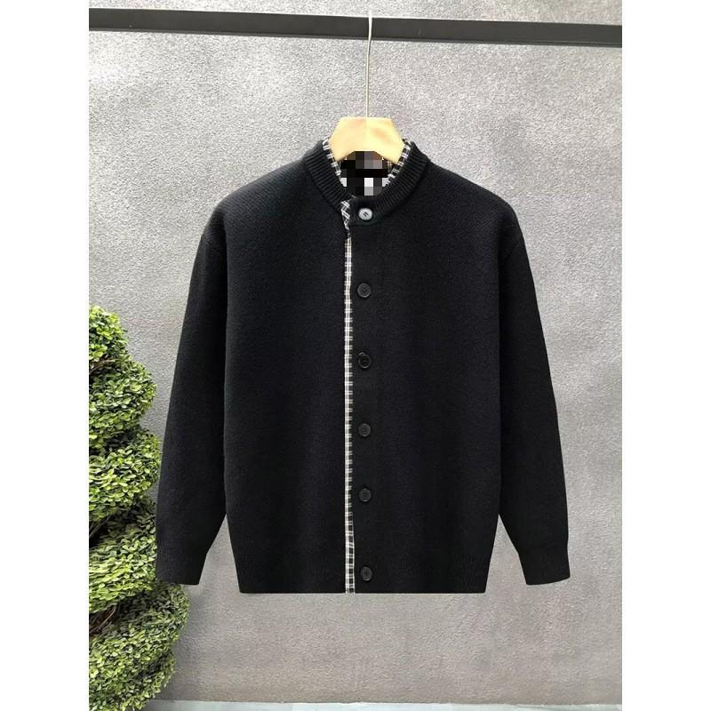 Mens Oversized Knit Cardigan With Plaid Patchwork Design Fall Winter Warm Loose Fit Casual Vintage Style