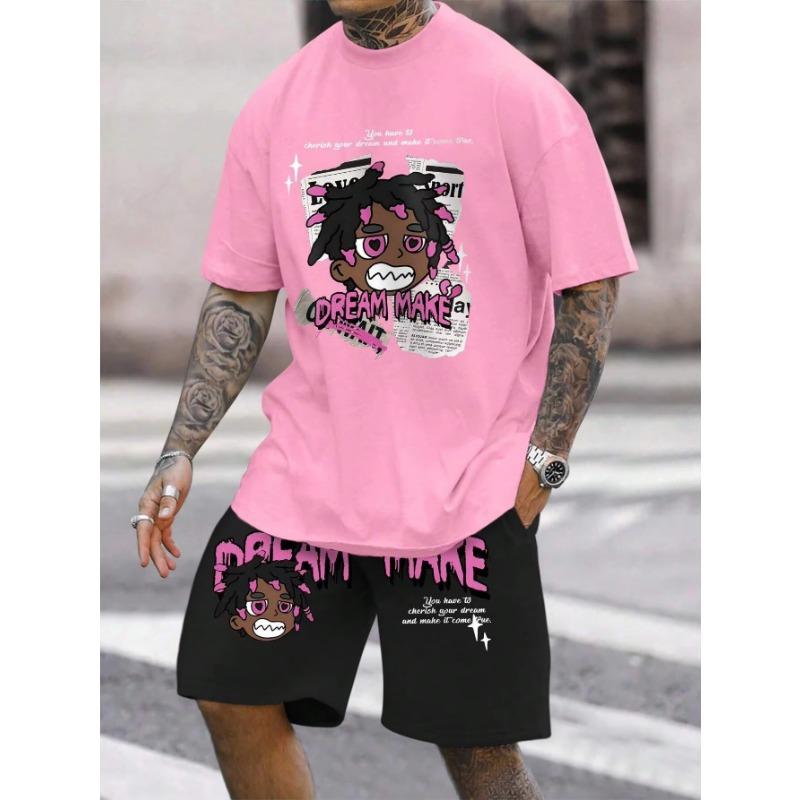 Мужская повседневная летняя футболка с круглым вырезом, напечатанная с героями мультфильмов и буквенными узорами, легкая и дышащая, короткая длина