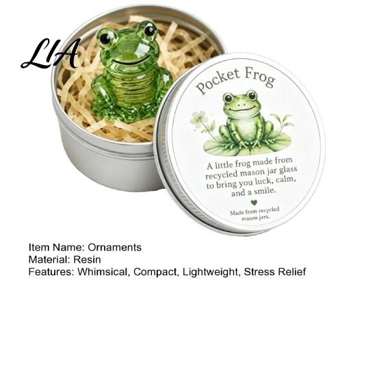 Unique Gift for Friends Whimsical Recycled Pocket Frog, Mini Frog in Tin Box, Small Buddy Christmas Animal Figurines, Cute Luck Pet Office