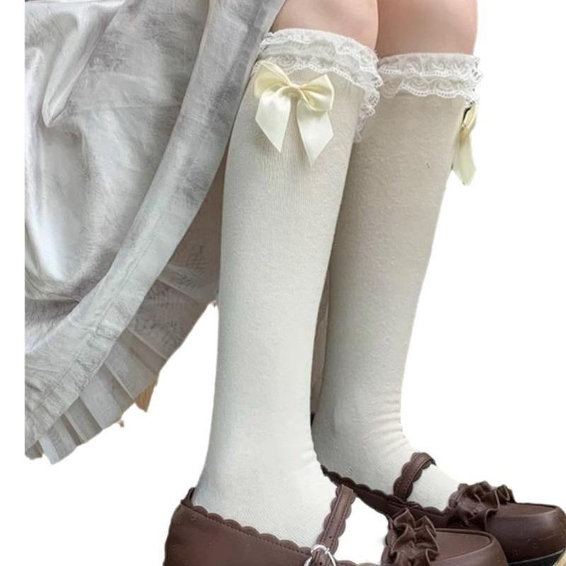 Ladies Spring and Autumn Everything with Sweet Lovely Lace Lace Bow Calf Socks