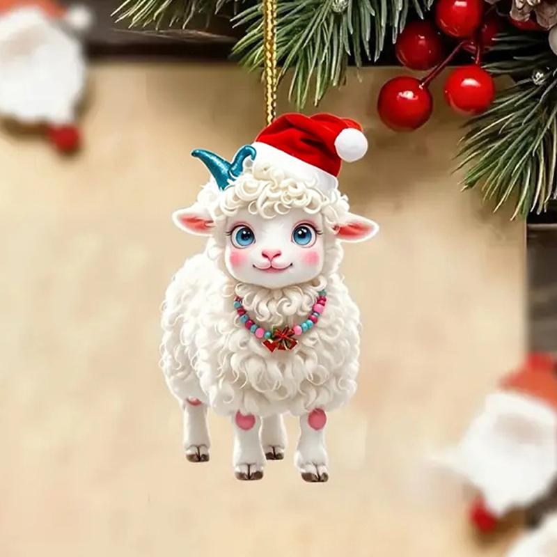 Рождественский подвесной ornament Овечка Плоский Акриловый Милый Подвесной Ягненок для Рождественской Елки Праздничной Вечеринки Домашних Украшений