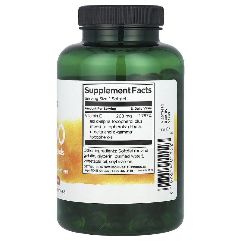 Vitamin E-400, Mixed Tocopherols, 400 IU (268 mg), 250 Softgels