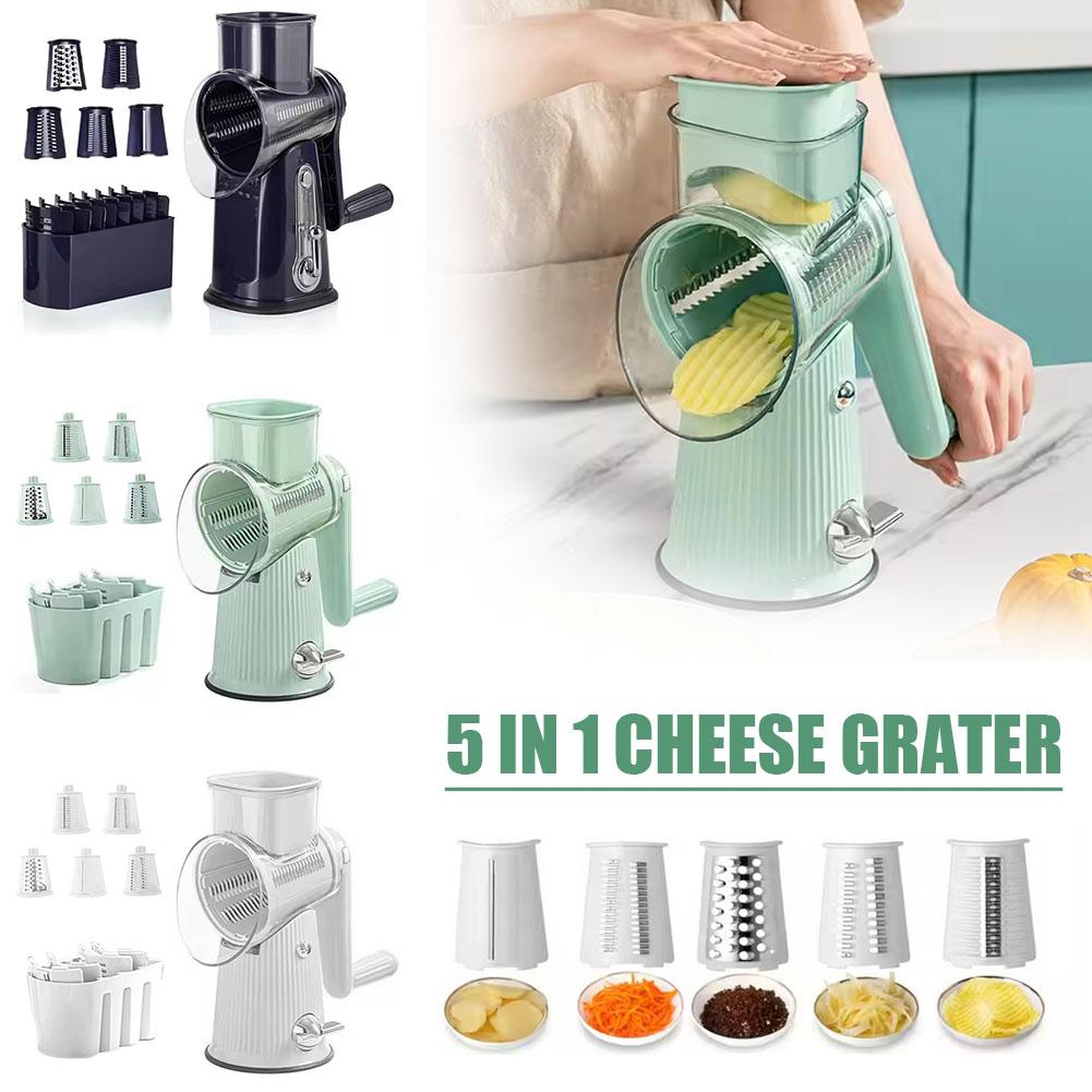 5 In 1 Rotary Cheese Grater With Handle Manual Vegetable Grinder Graters Base Suction J4Z6