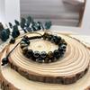 Двухслойный браслет из тигрового глаза и обсидиана для мужчин, плетеный, с регулируемыми черными магнитами и бусинами для йоги